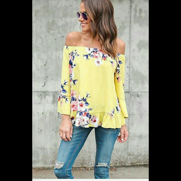 Tops - HP 5 🌟 Yellow floral off the shoulder tunic